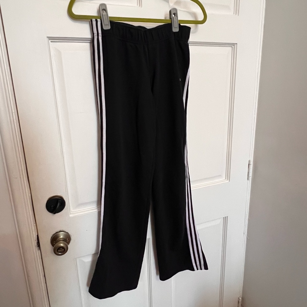 Adidas Black Track Pants with White Stripes